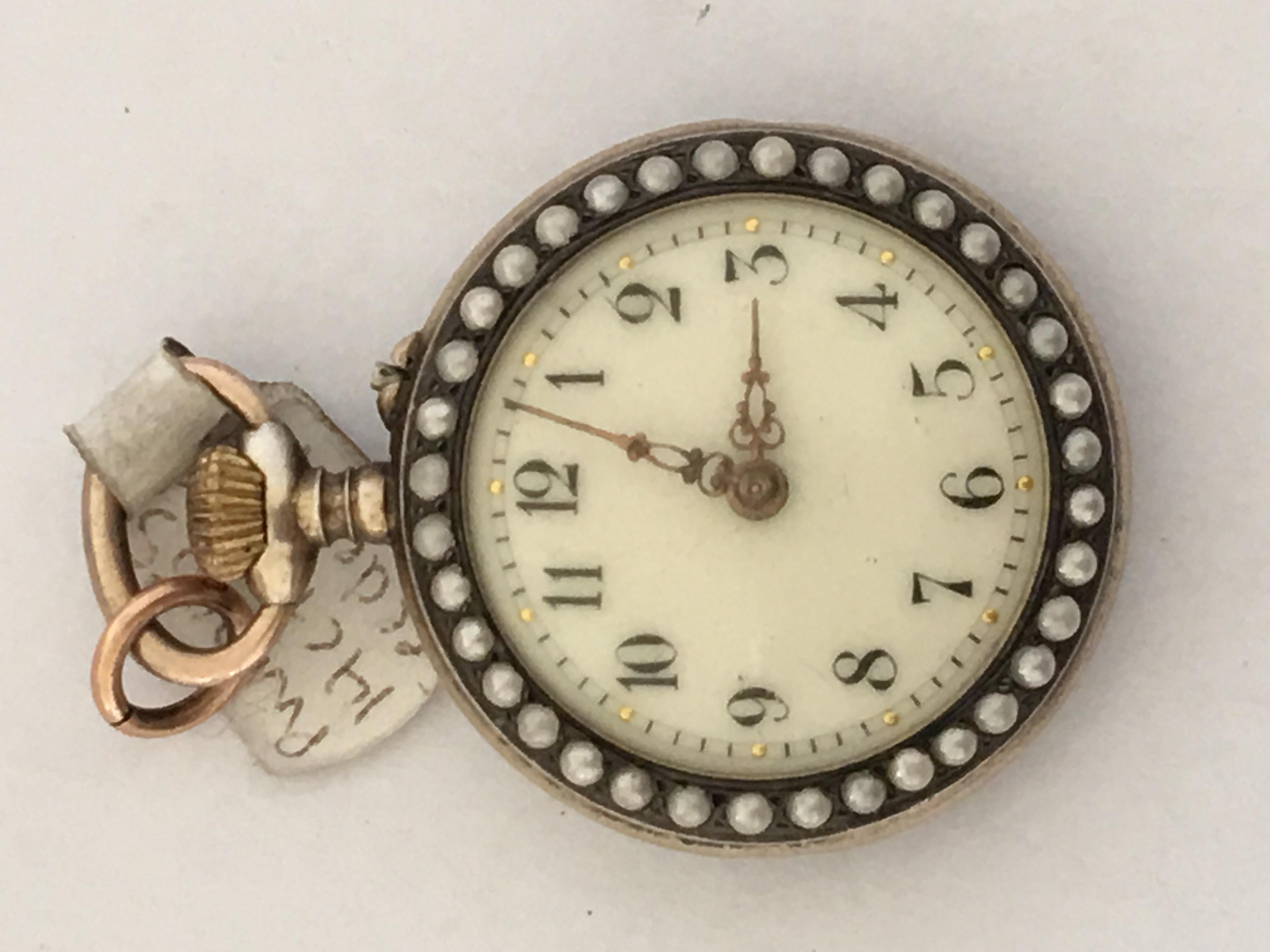 Gold Fleur-de-lis Inlaid in Red Enamel, Seeded Pearl, Silver and Gold Fob Watch In Good Condition In Carlisle, GB