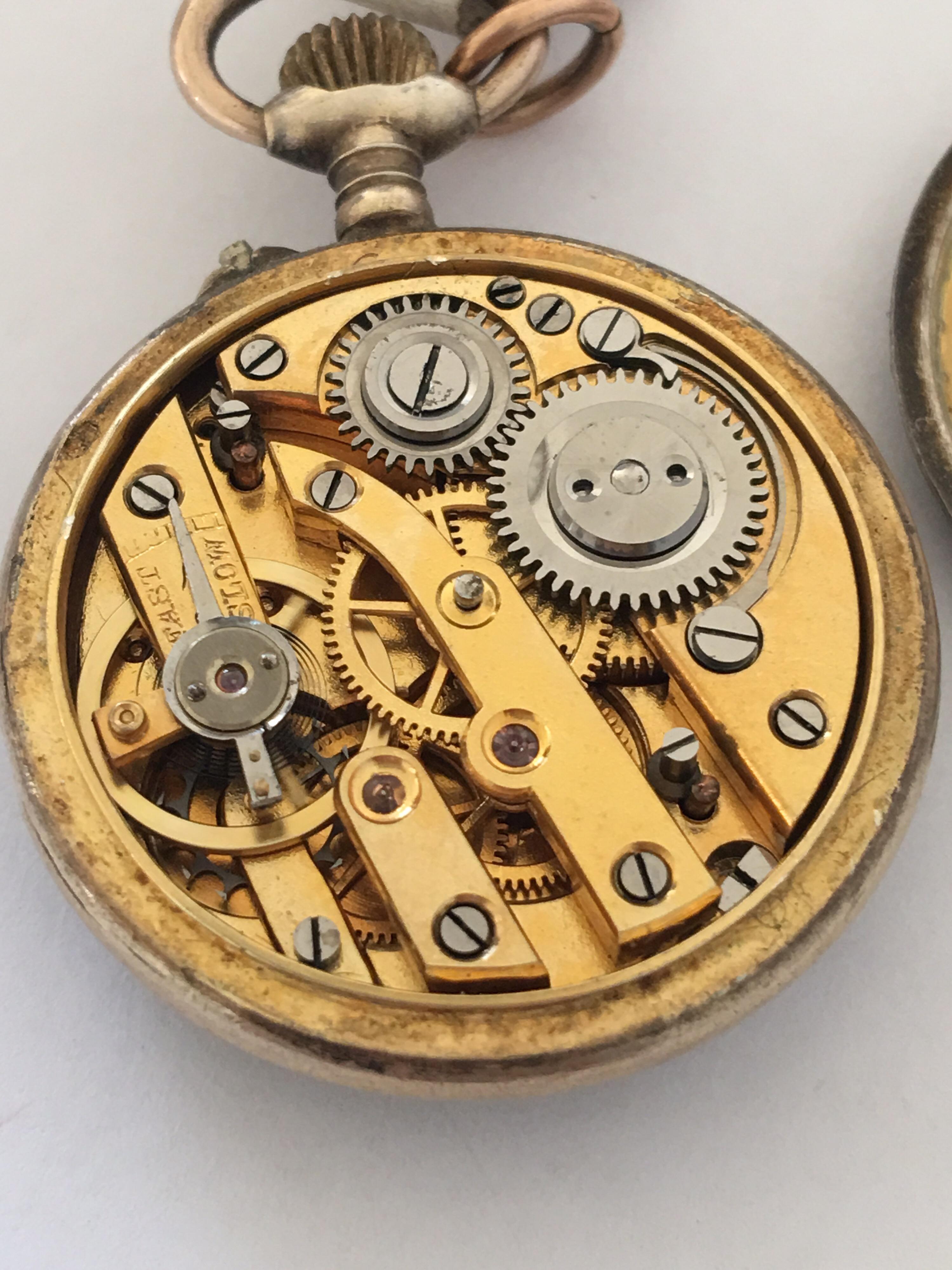 Gold Fleur-de-lis Inlaid in Red Enamel, Seeded Pearl, Silver and Gold Fob Watch 2