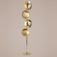 Gold Floor Lamp Featuring Two Rounded Brass Plates