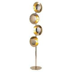 Gold Floor Lamp Featuring Two Rounded Brass Plates