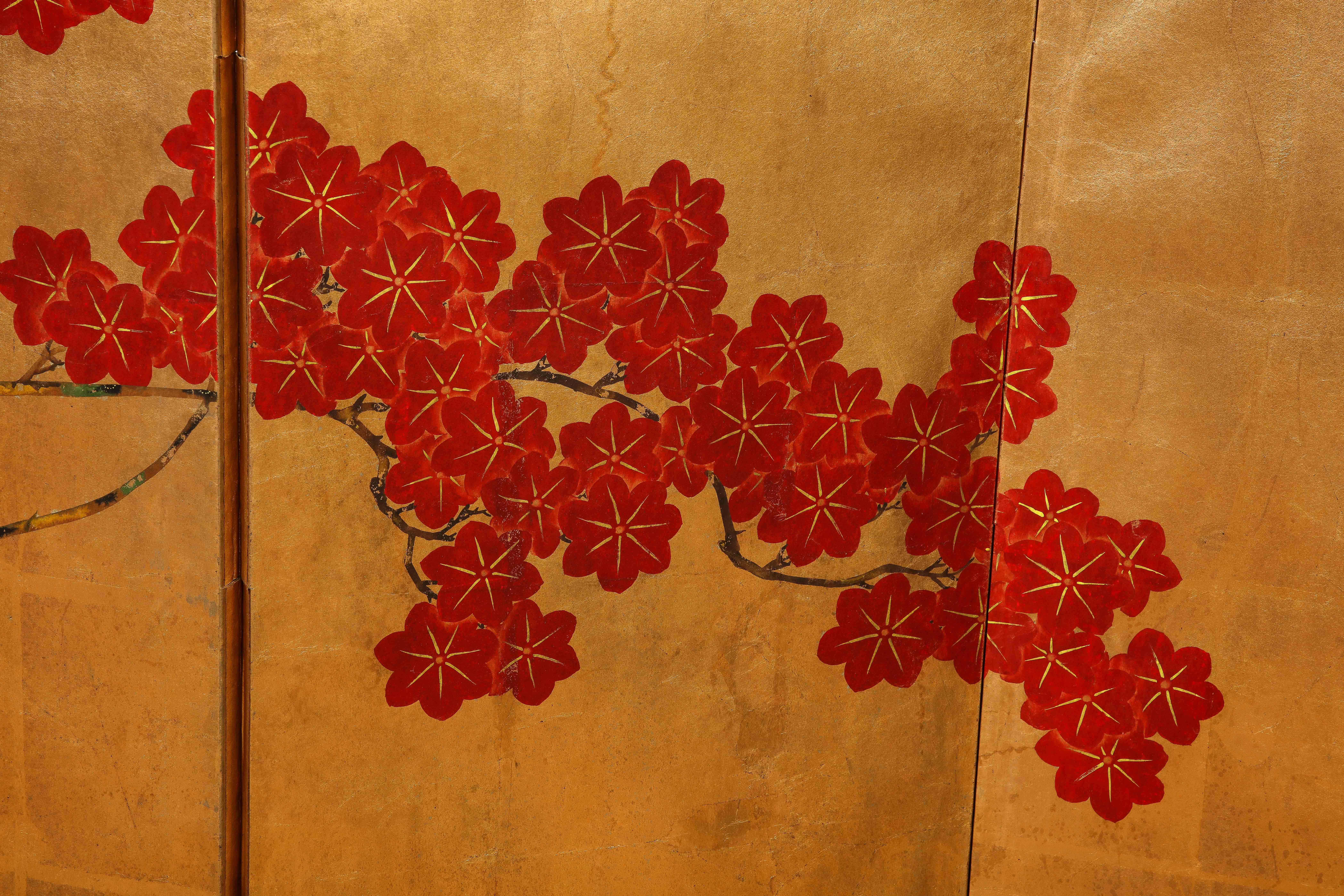 Paravent à 6 panneaux DeGournay de style Chinoiserie à décor floral doré 4