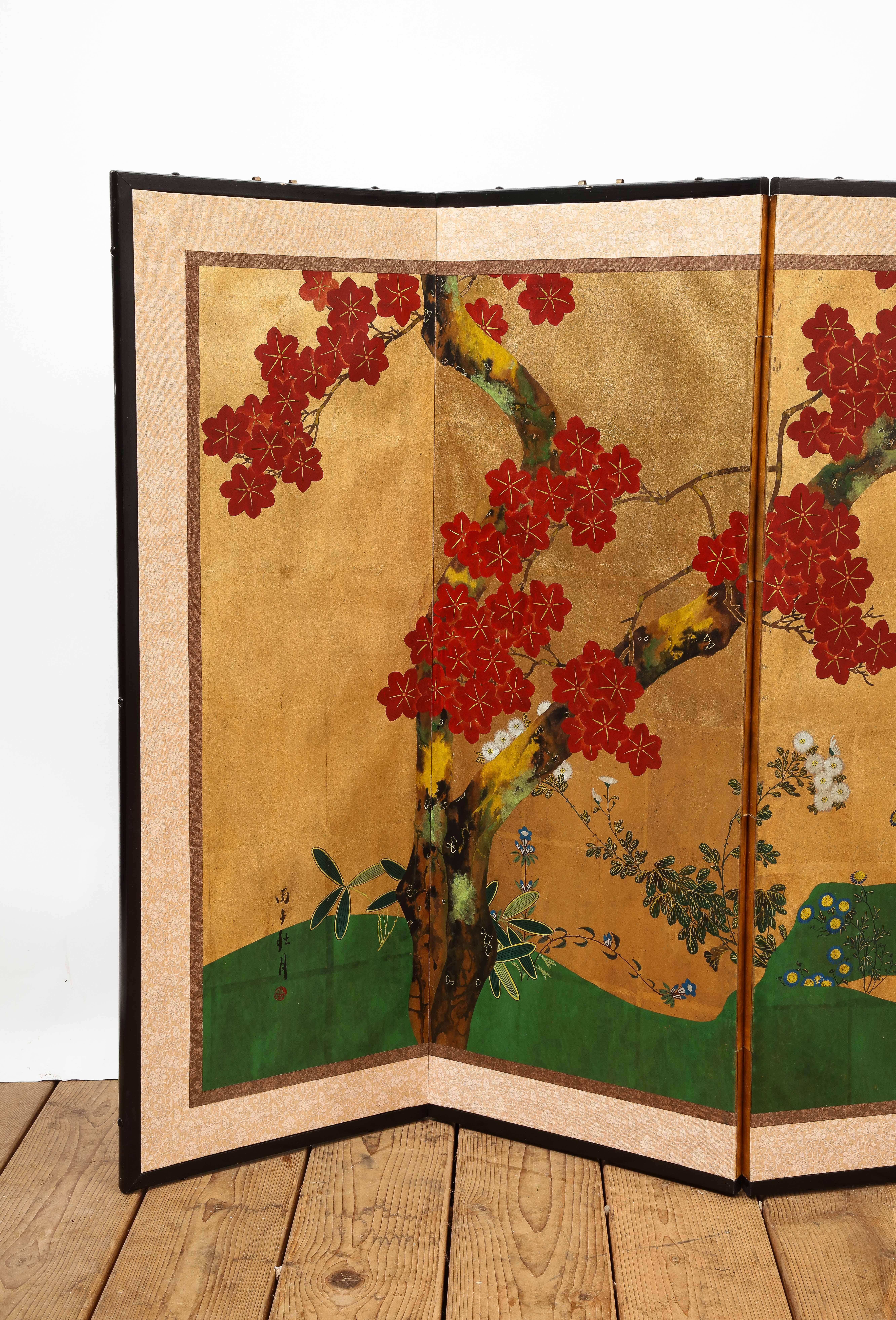 Gold Floral-Detail DeGournay Chinoiserie Stil 6-Panel Bildschirm (Handbemalt) im Angebot