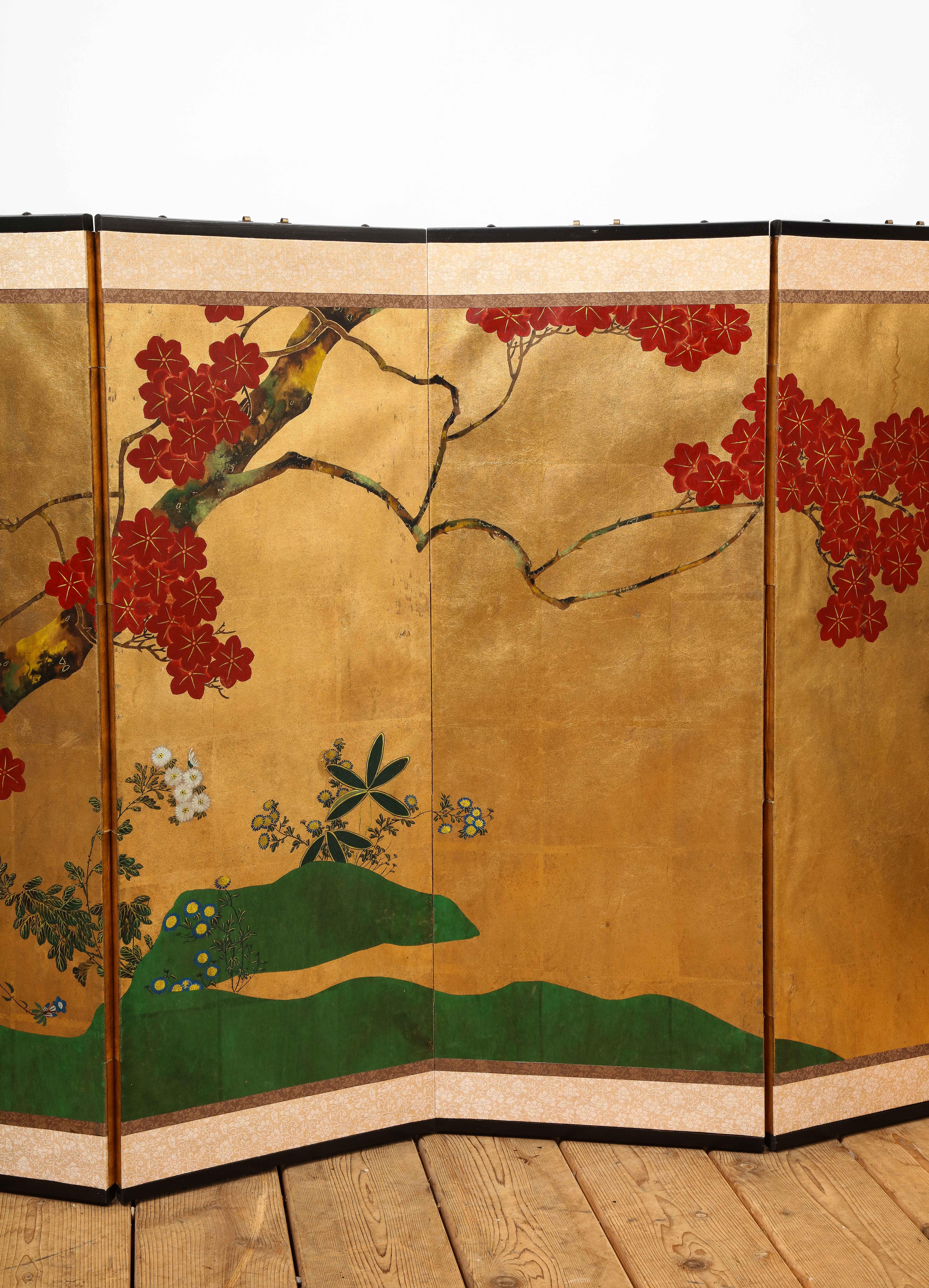 Peint à la main Paravent à 6 panneaux DeGournay de style Chinoiserie à décor floral doré