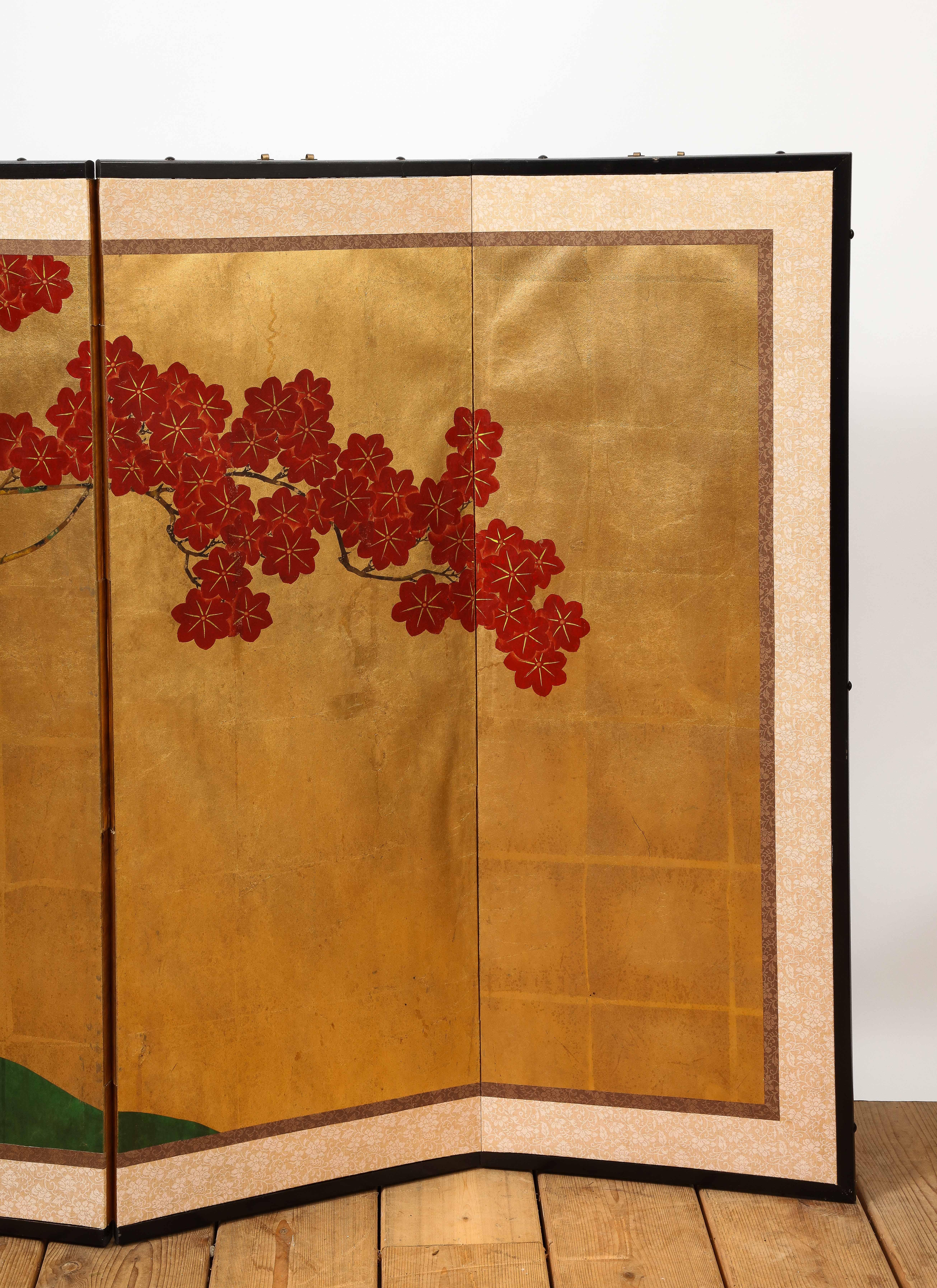 Gold Floral-Detail DeGournay Chinoiserie Stil 6-Panel Bildschirm (20. Jahrhundert) im Angebot