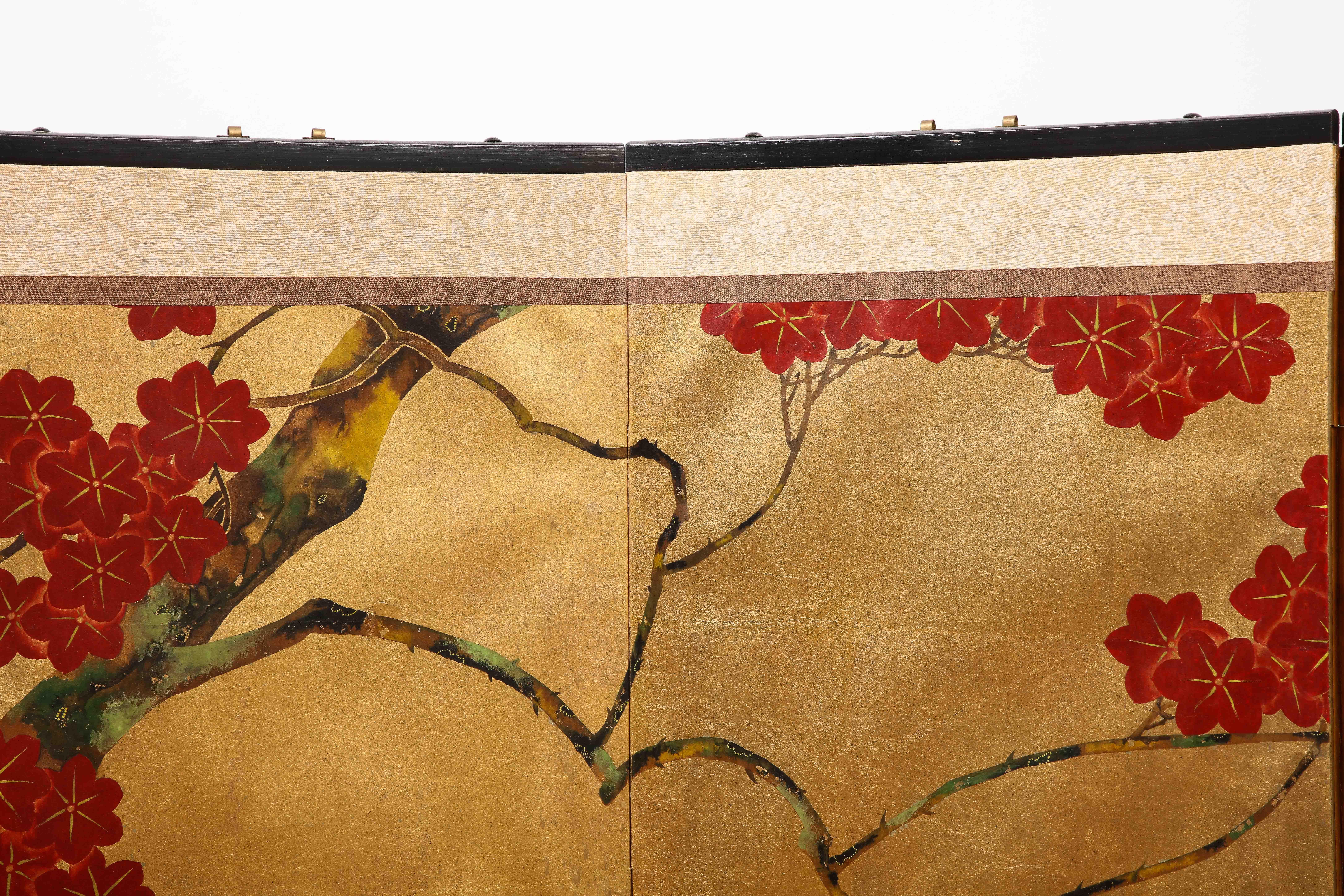 Gold Floral-Detailed DeGournay Chinoiserie Style 6-Panel Screen 2
