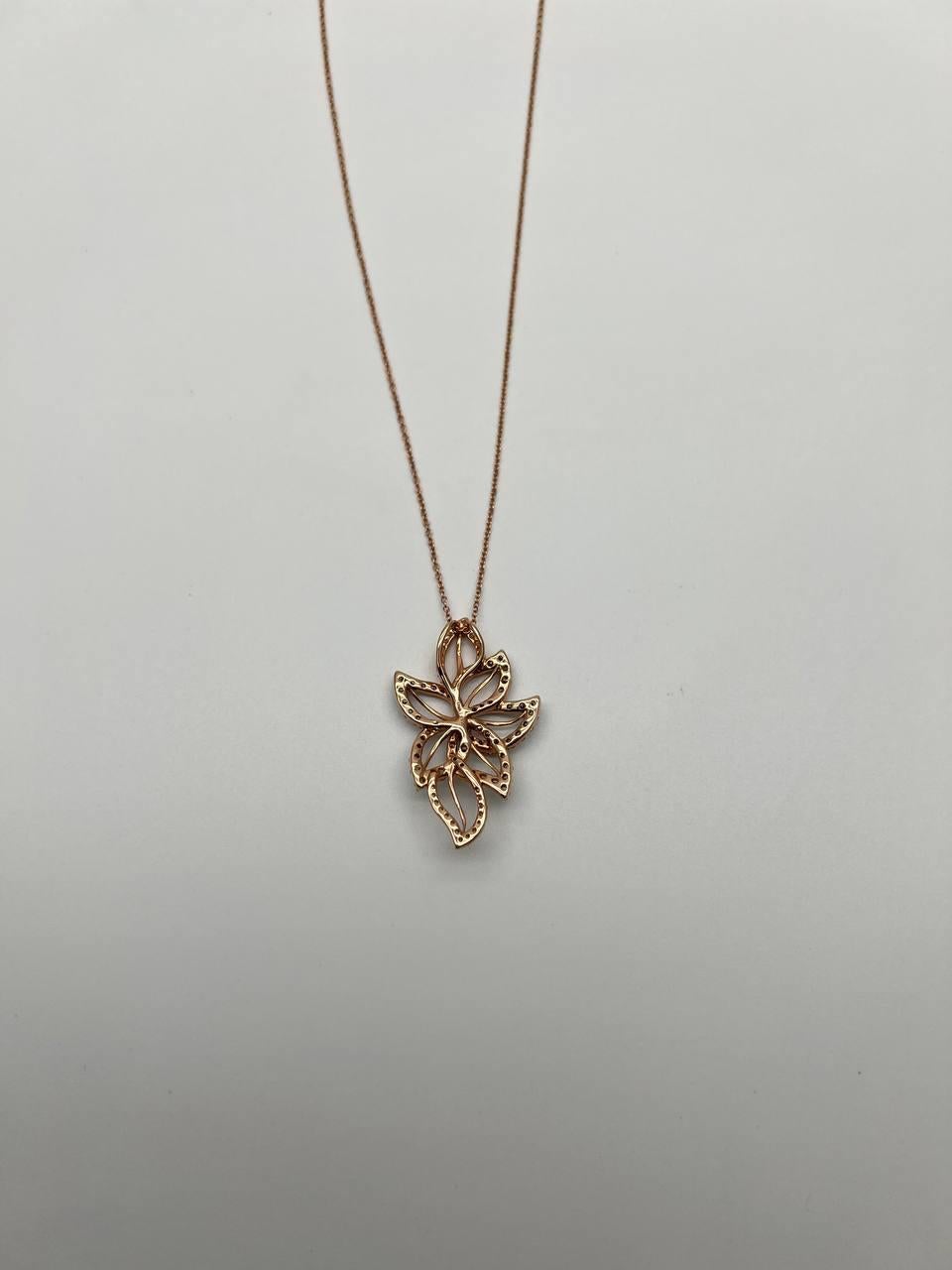 Mixed Cut Gold Floral Leaf White Champagne Diamond Statement 14K Gold Pendant Necklace For Sale