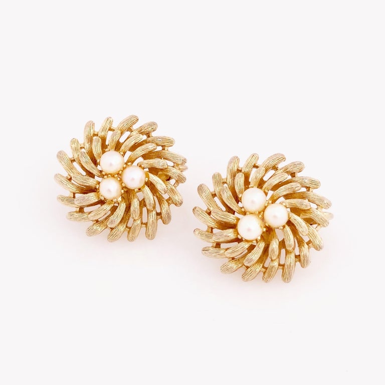 Gold Floral Pinwheel Earrings With Pearl Detail By Lisner, 1960s For Sale  at 1stDibs | lisner jewelry earrings, types of vintage earring backs