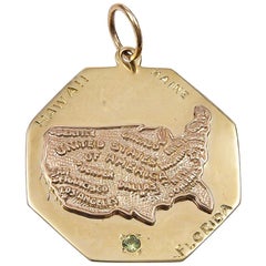 USA Map Florida Maine Hawaii  Gold Charm