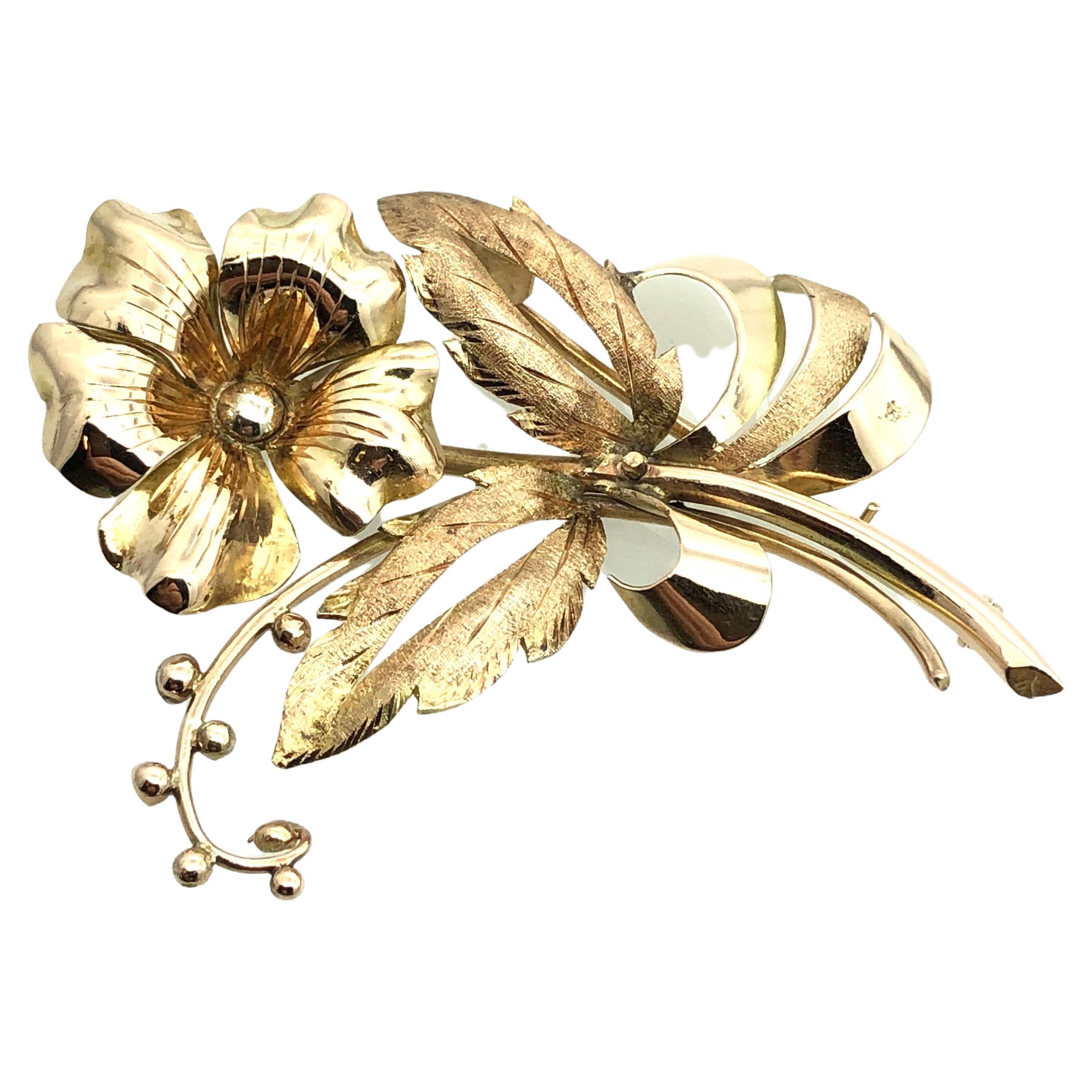 Gold Flower Brooch in Tiffany Style For Sale