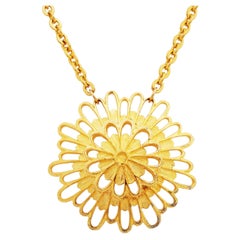 Gold Flower Burst Pendant Statement Necklace By Vendome, 1960s