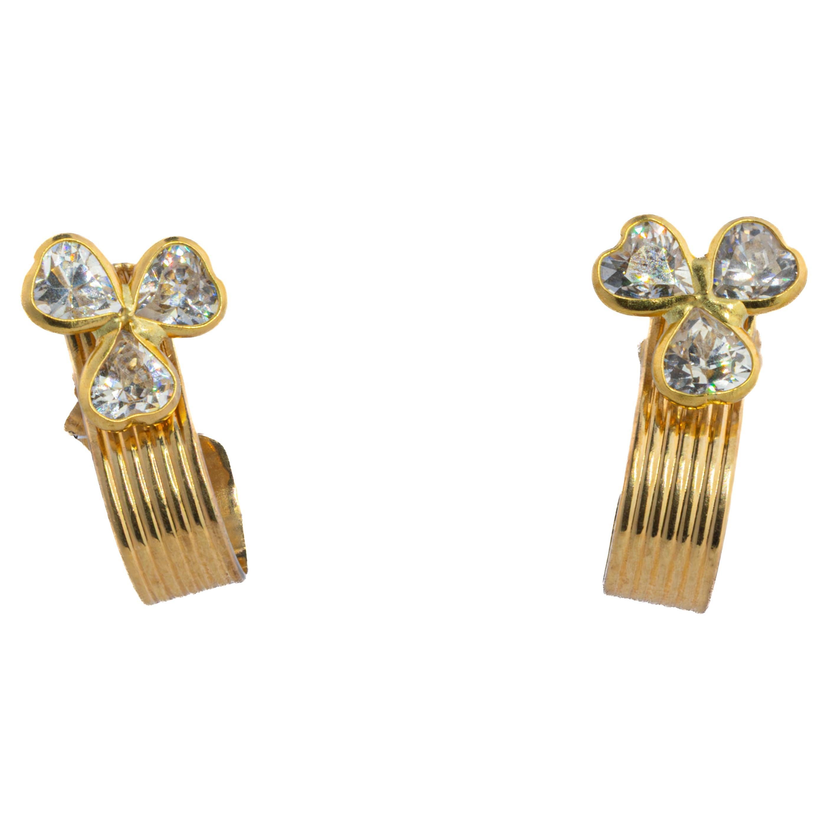 Gold Flower Clover Earrings For Sale