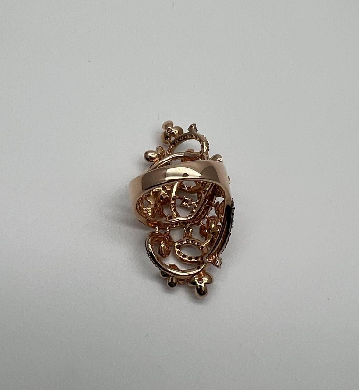 Gold Flower Design Looped White Brown Diamonds Statement Floral Design Full Ring For Sale 8