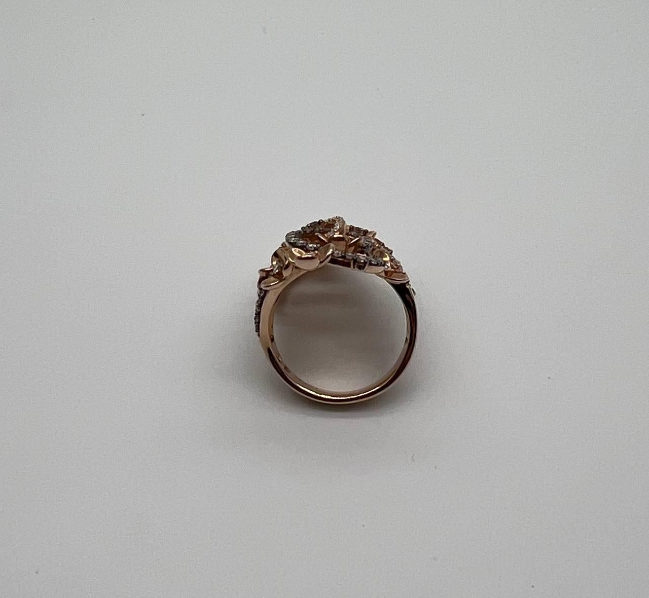 Gold Flower Design Looped White Brown Diamonds Statement Floral Design Full Ring For Sale 9