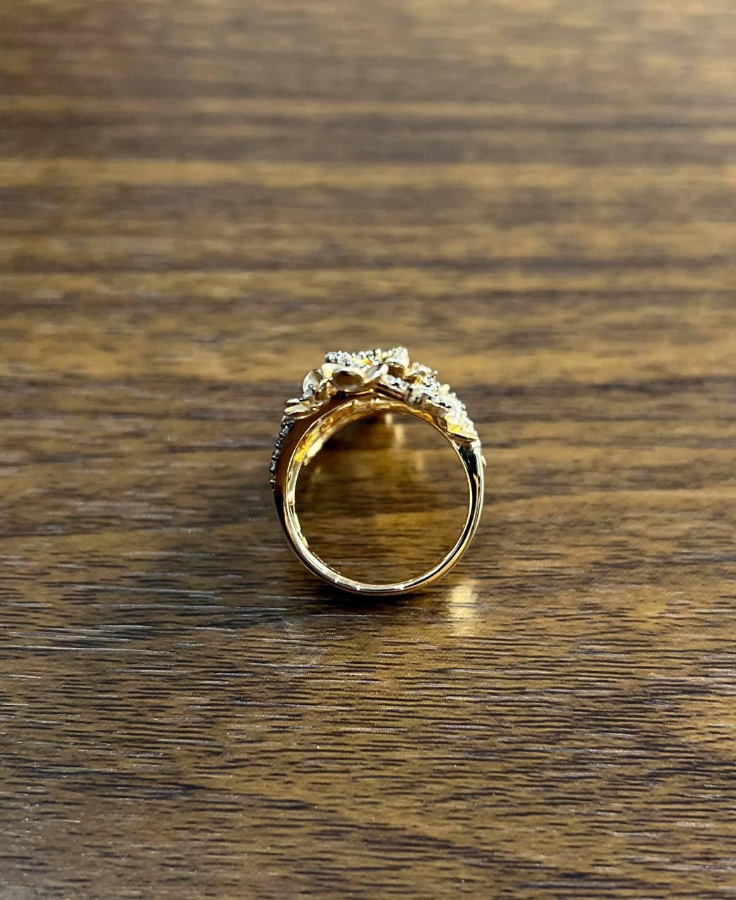 Gold Flower Design Looped White Brown Diamonds Statement Floral Design Full Ring In New Condition For Sale In Oakton, VA