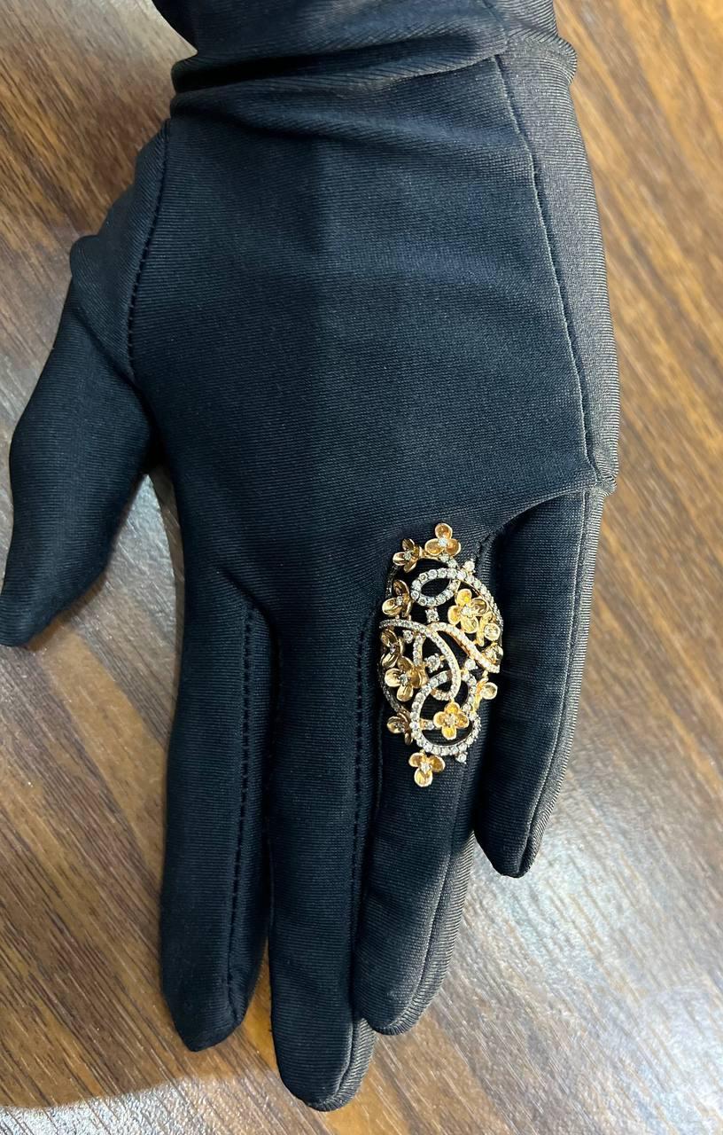 Gold Flower Design Looped White Brown Diamonds Statement Floral Design Full Ring For Sale 2