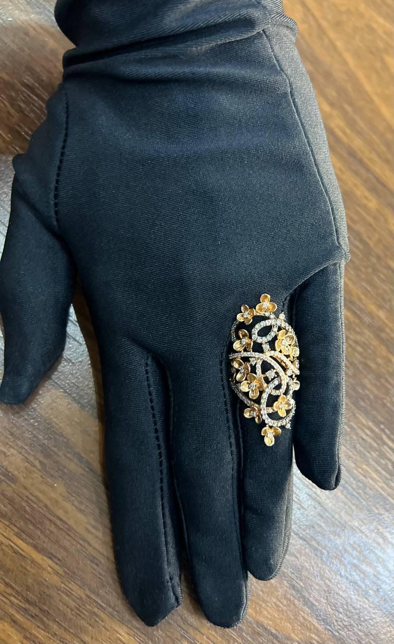 Gold Flower Design Looped White Brown Diamonds Statement Floral Design Full Ring For Sale 3