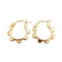 Gold Flower Hoop Earrings, 14K Yellow Gold Small Hoops Petal Design