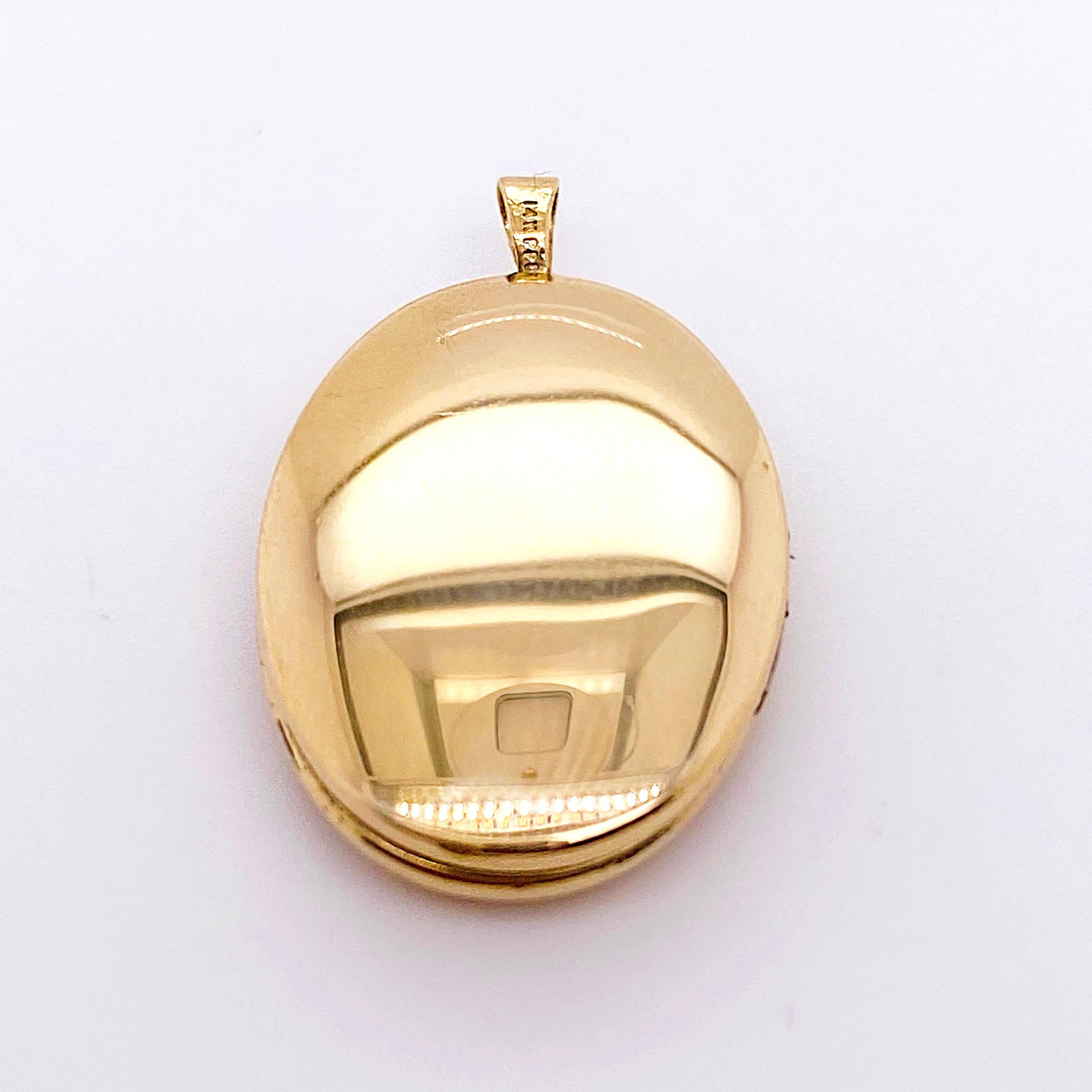 Women's Gold Flower Locket, Vintage Inspired 14K Gold Floral Wing Oval Engraved Necklace For Sale