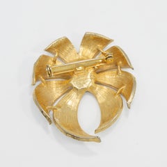 Gold Flower Pin Brooch, White Enamel, Mid to Late 1900s