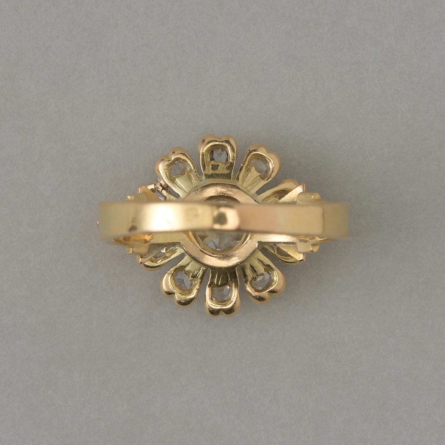 Edwardian Gold Flower Ring with Diamonds