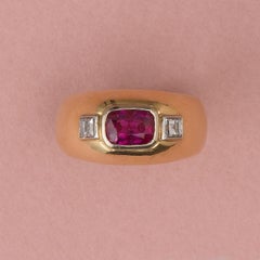 Gold Flush Set Ring with Diamond and Ruby