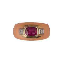 Gold Flush Set Ring with Diamond and Ruby
