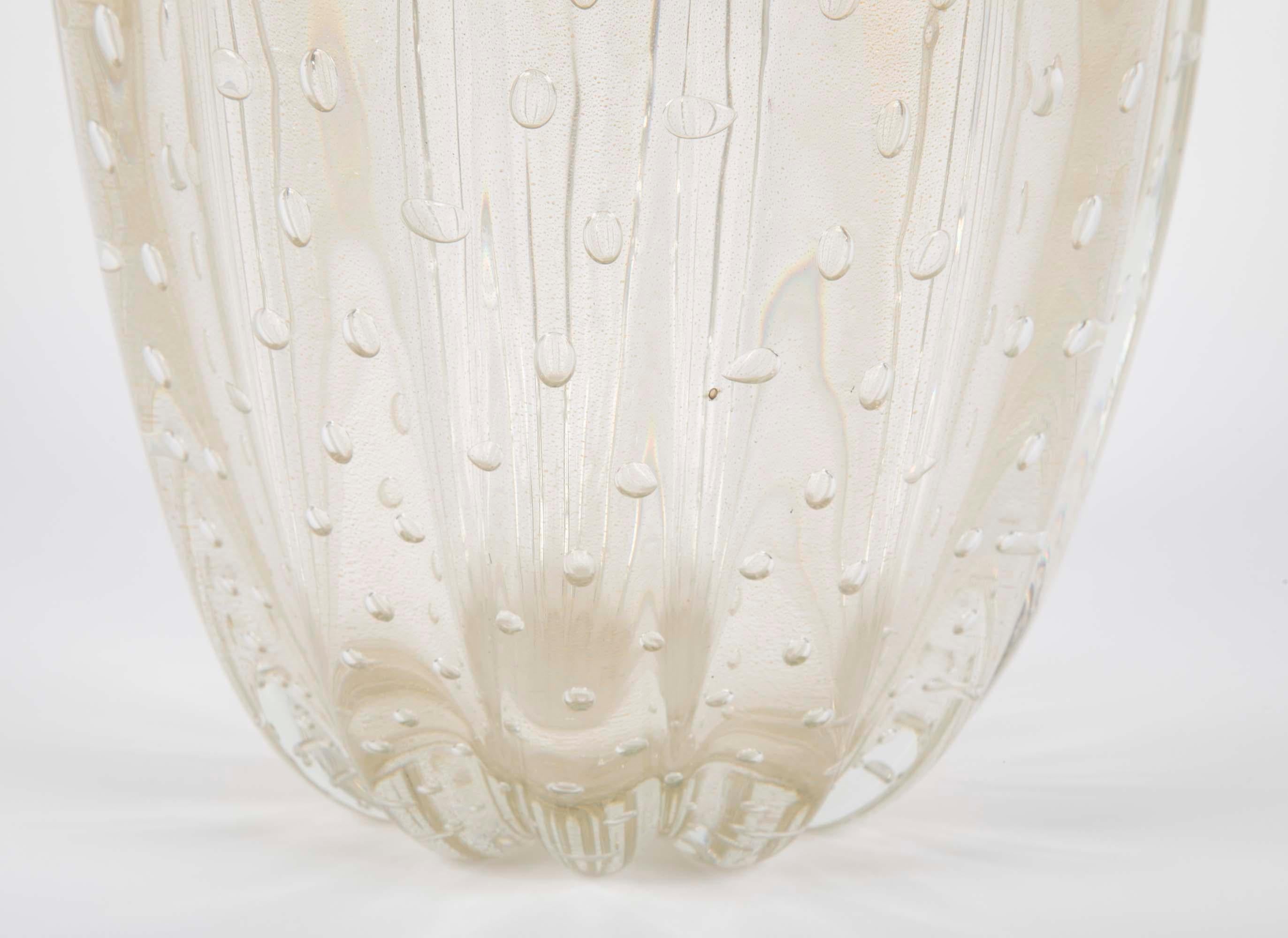 Art Glass Gold Fluted and Ribbed Clear Glass Vase by Ercole Barovier for Barovier & Toso