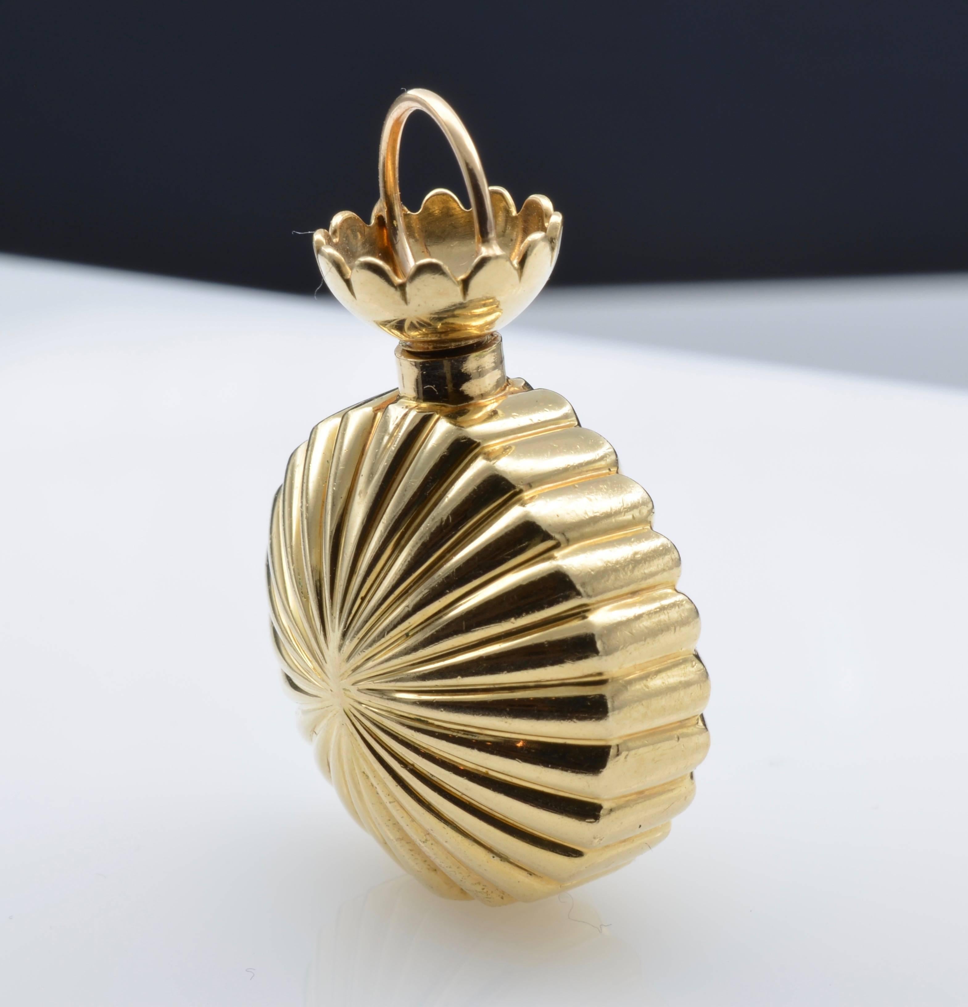Modernist Gold Fluted Perfume Bottle Pendant