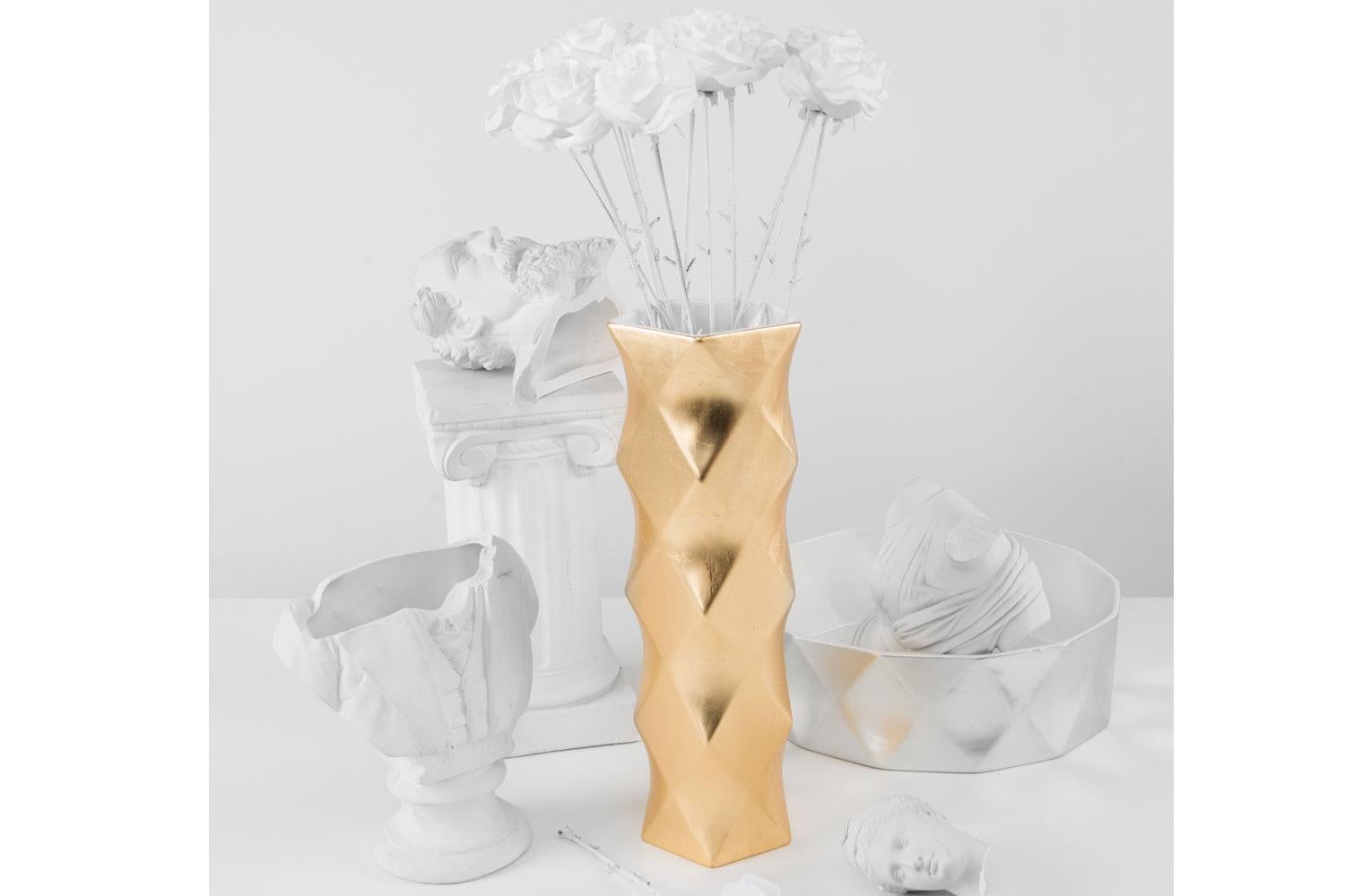 Modern Gold Foil Enameled Ceramic Vase, B&B Italia