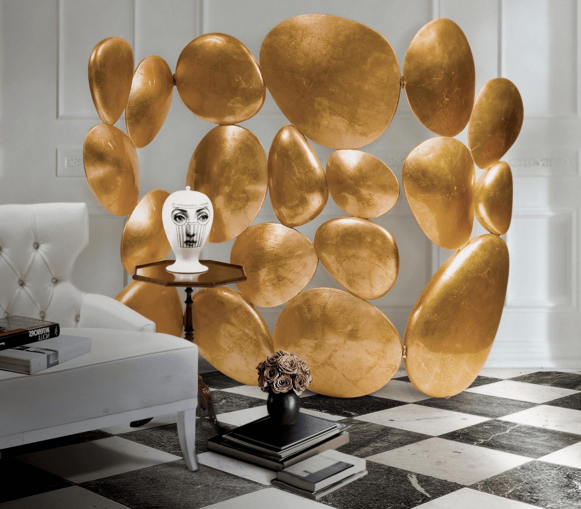 Gold Folding Screen - Hand Molded Fiberglass & Gold Leaf Wood - Boca do Lobo For Sale 2