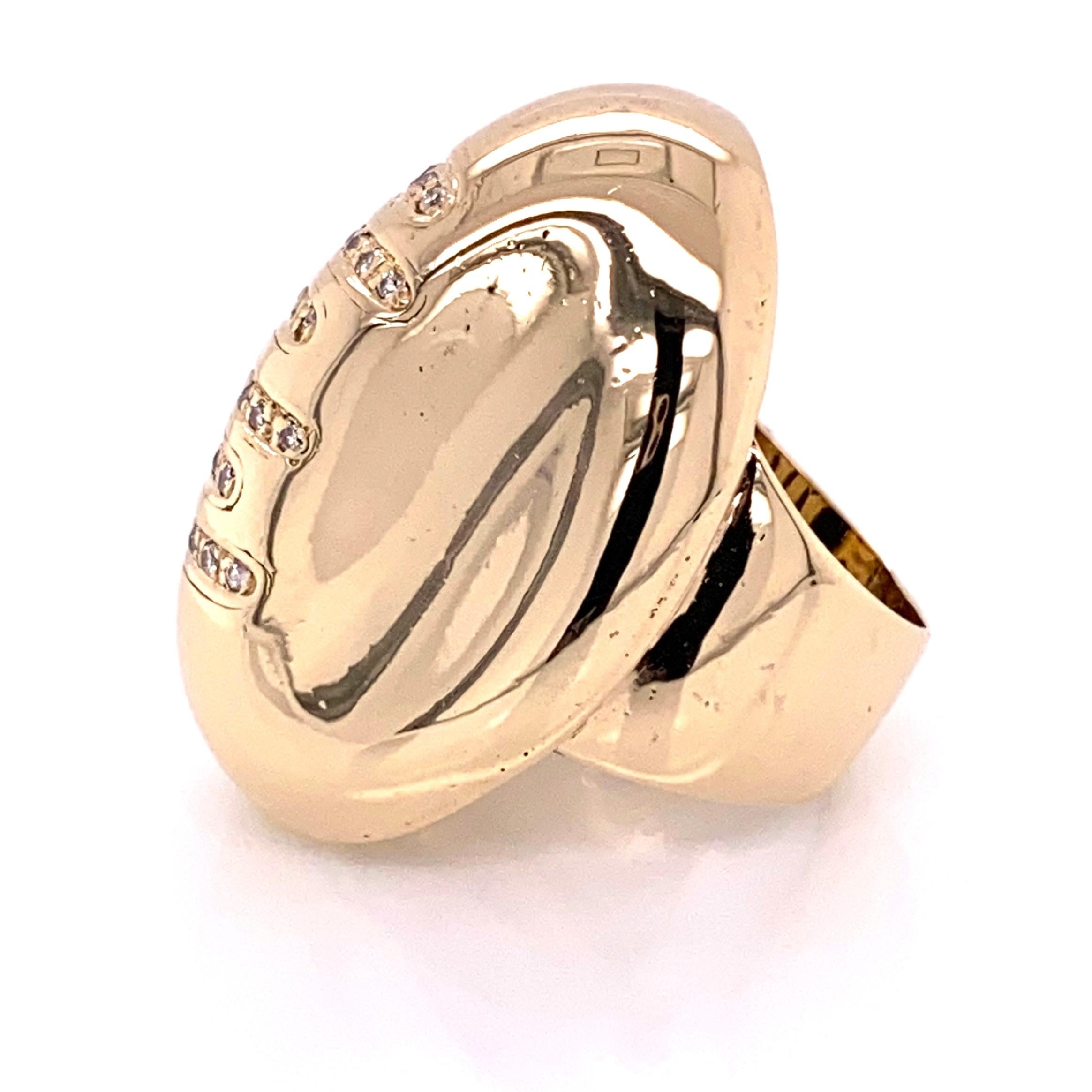 Modernist Men's Gold Football Ring with Diamond Laces Estate Fine Jewelry For Sale