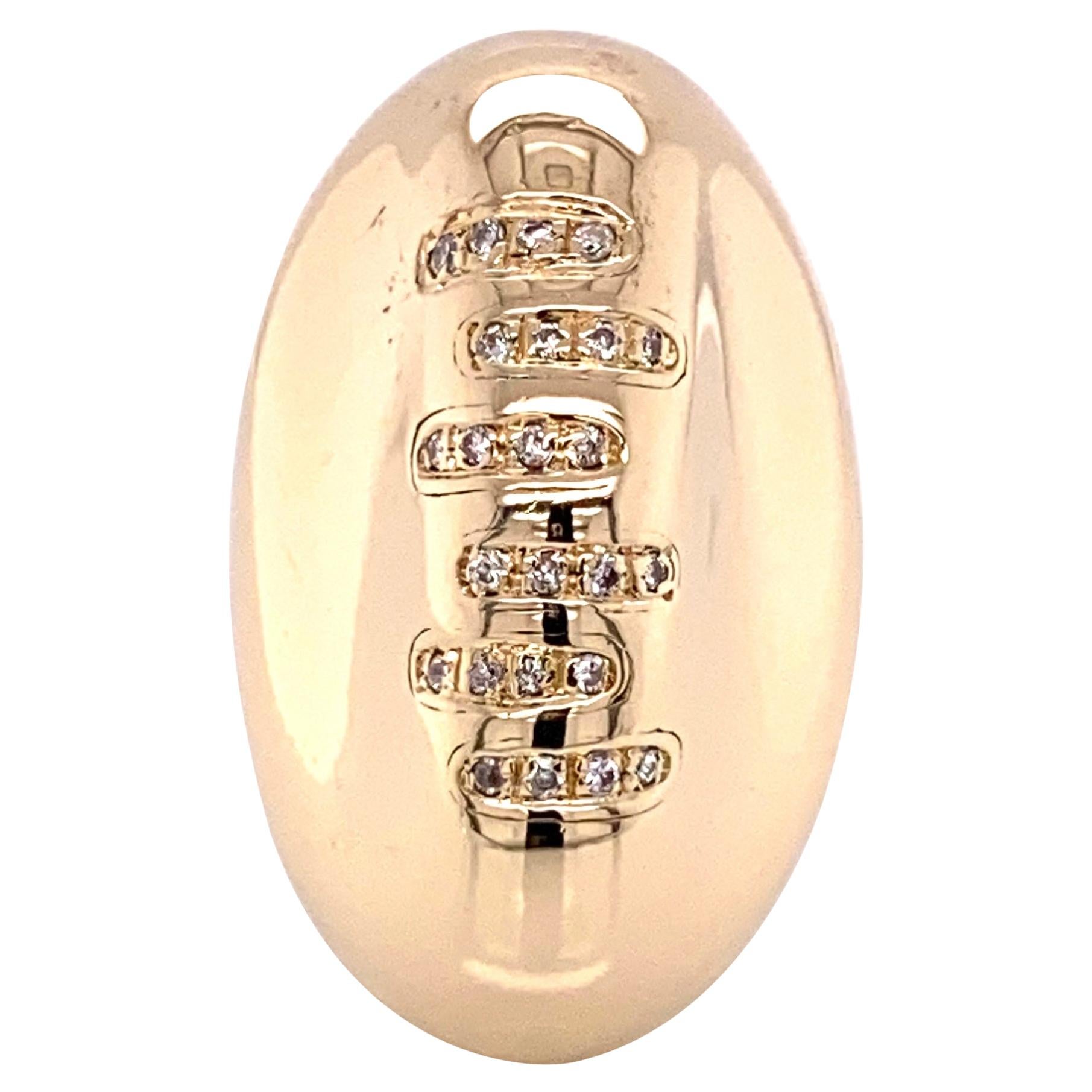 Men's Gold Football Ring with Diamond Laces Estate Fine Jewelry For Sale