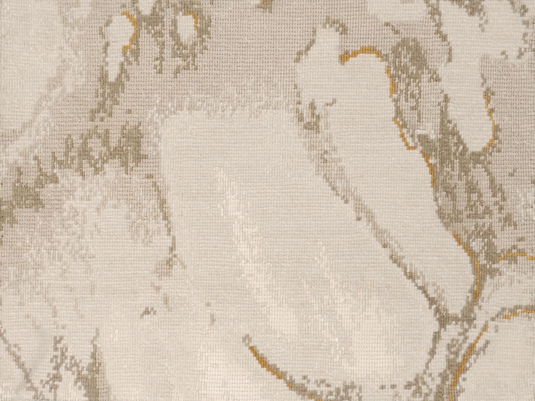 Tapis Rouge Gold Forest - Tappeto moderno beige bianco annodato a mano in lana e seta di bambù in vendita 1