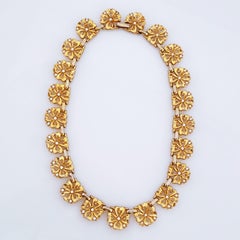 Gold Four Leaf Clover Choker Necklace By Alfred Philippe For Crown Trifari, 1949