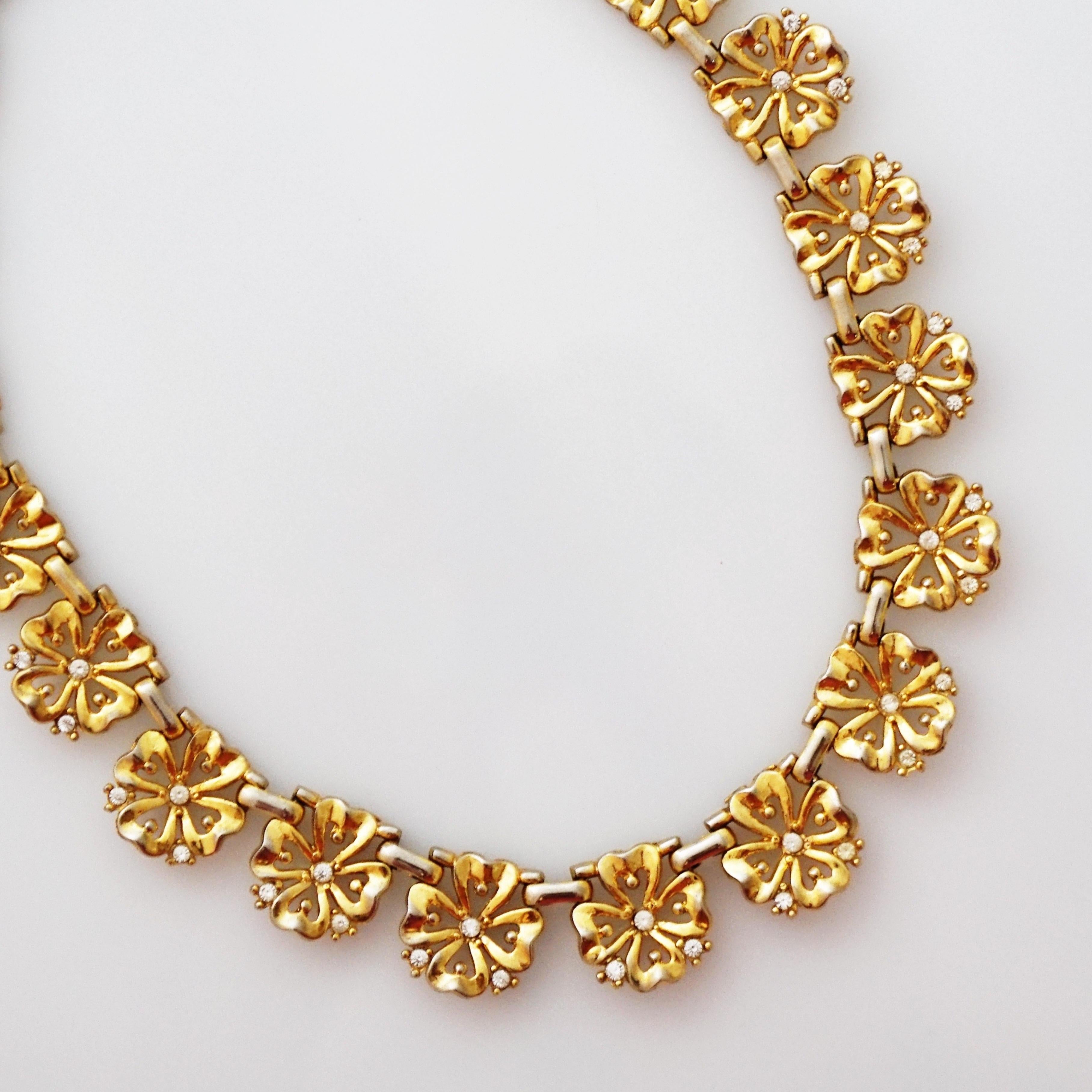 Gold Four Leaf Clover Choker Necklace By Alfred Philippe For Crown ...