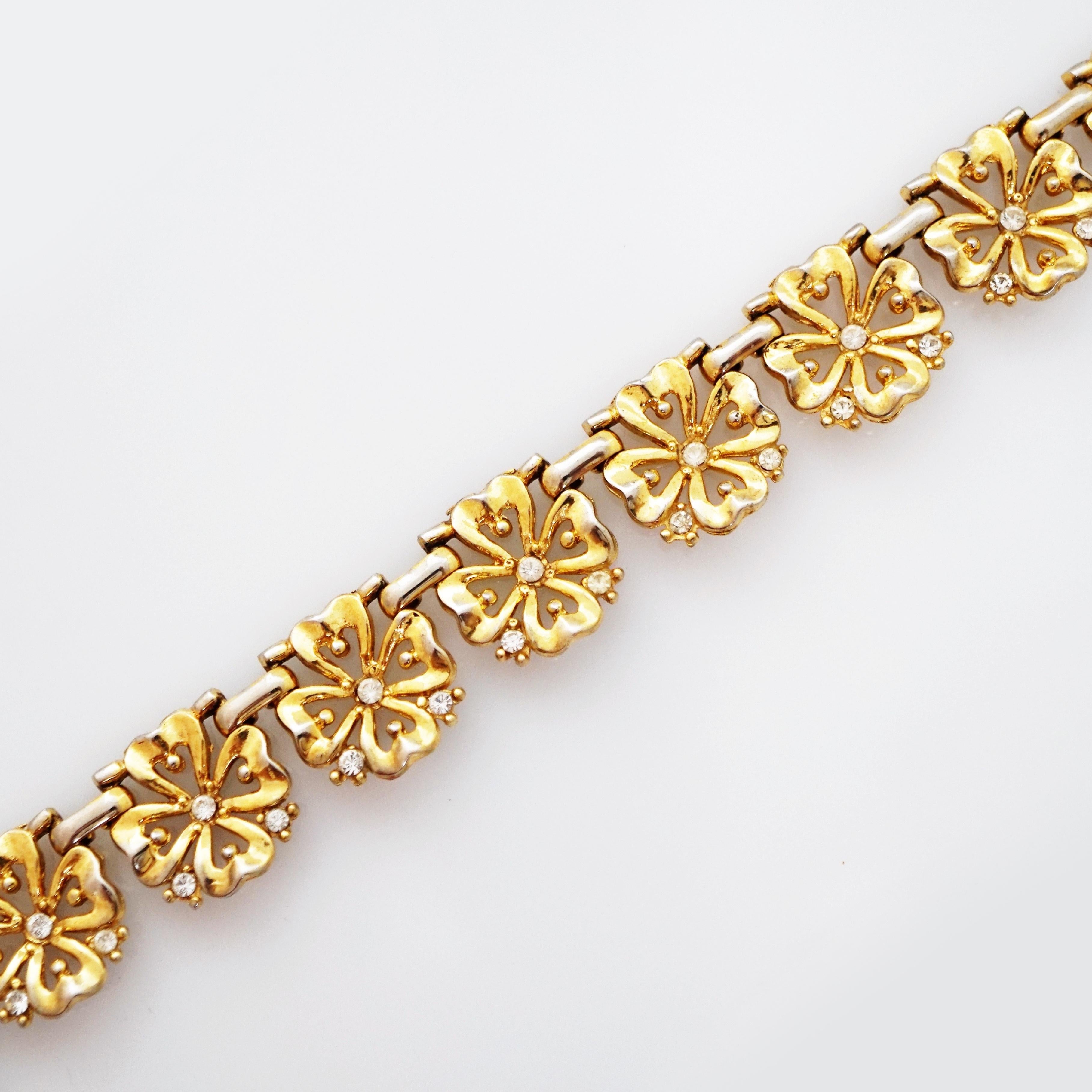 Modern Gold Four Leaf Clover Choker Necklace By Alfred Philippe For Crown Trifari, 1949
