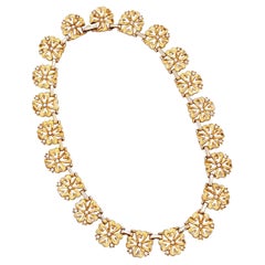 Gold Four Leaf Clover Choker Necklace By Alfred Philippe For Crown Trifari, 1949