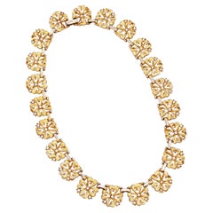 Vintage Gold Four Leaf Clover Choker Necklace By Alfred Philippe For Crown Trifari, 1949