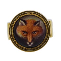 Vintage Gold Fox Miniature Painting Ring