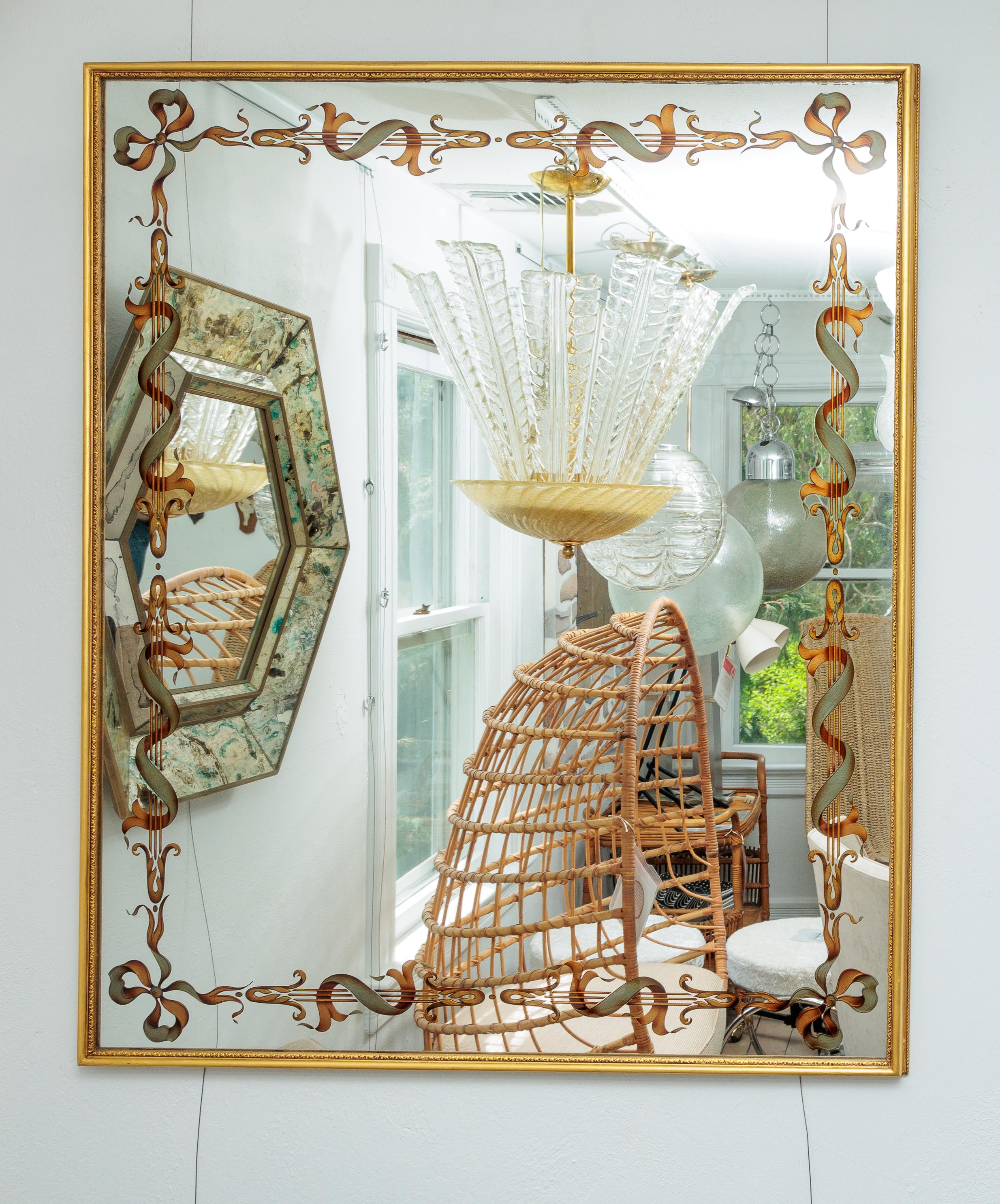 Gold Framed Reverse Painted Mirror For Sale 1