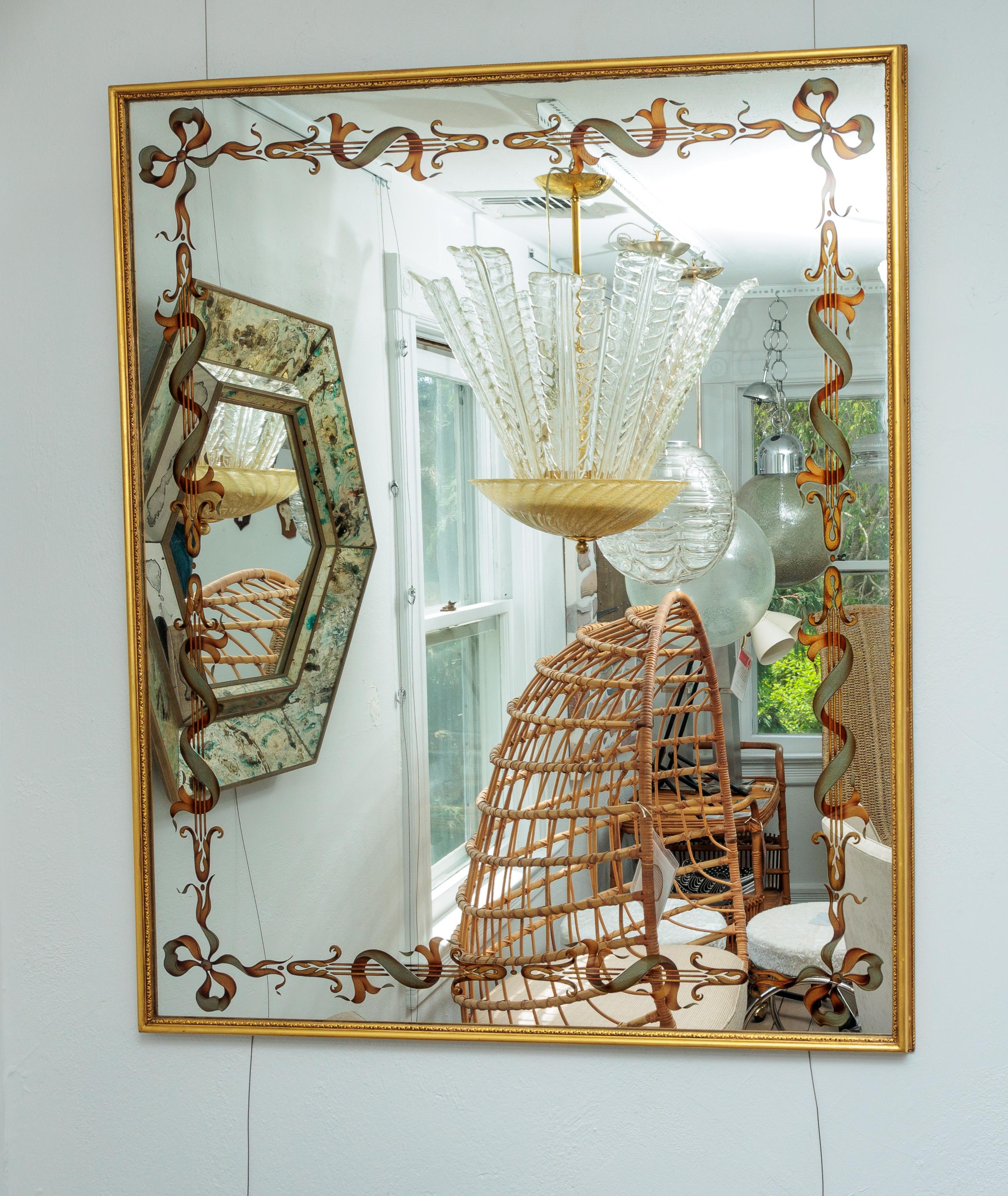Gold Framed Reverse Painted Mirror For Sale 2