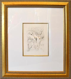Gold Framed Salvador Dali Style Etching Print Melting Clock