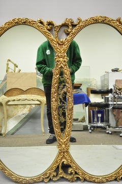 Gold French Hollywood Regency Triptych Interlocking Oval Mirror by Union City