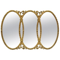 Miroir ovale emboîté triptyque or français Hollywood Regency par Union City