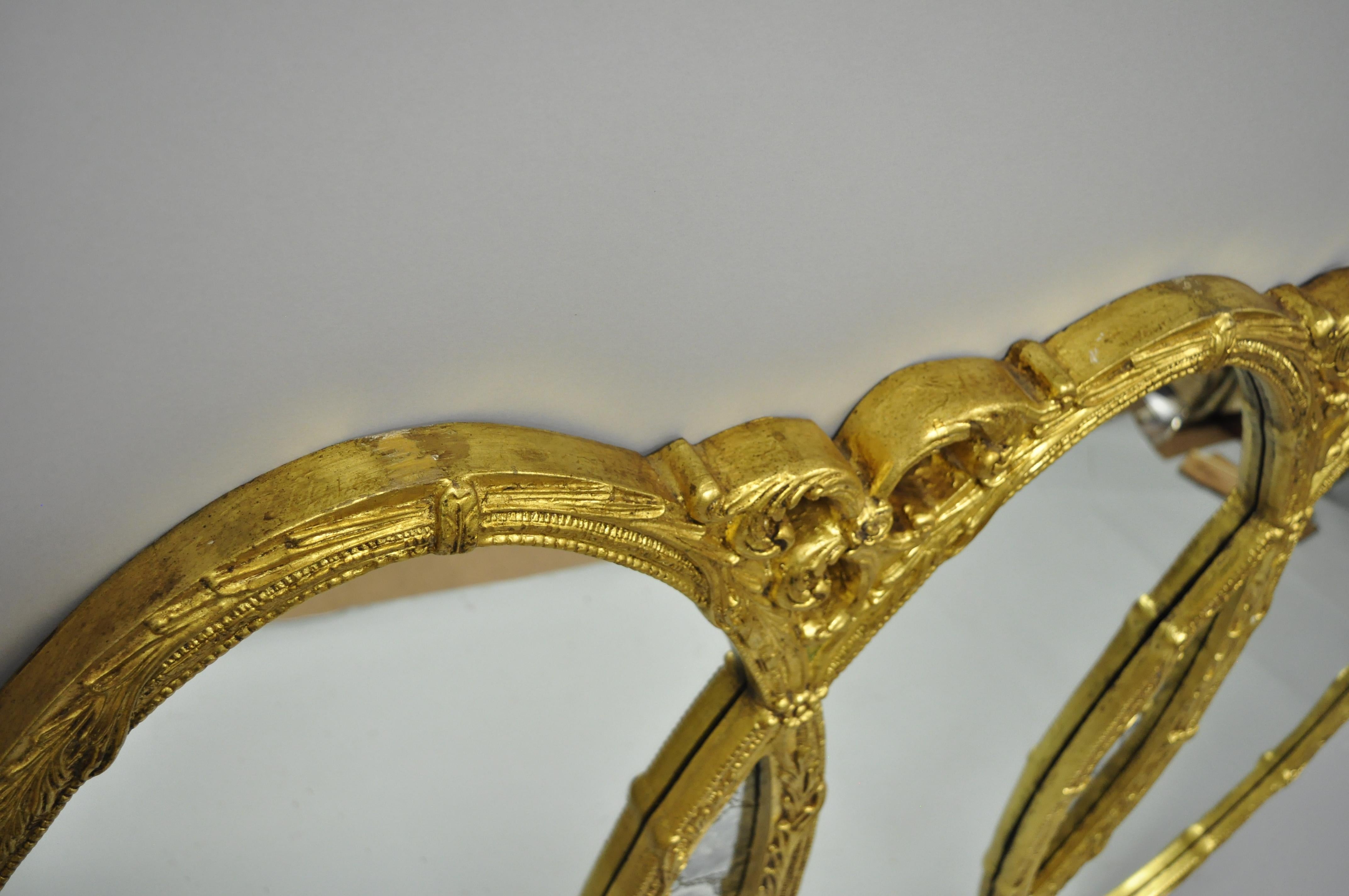 American Gold French Hollywood Regency Triptych Triple Interlocking Oval Wall Mirror