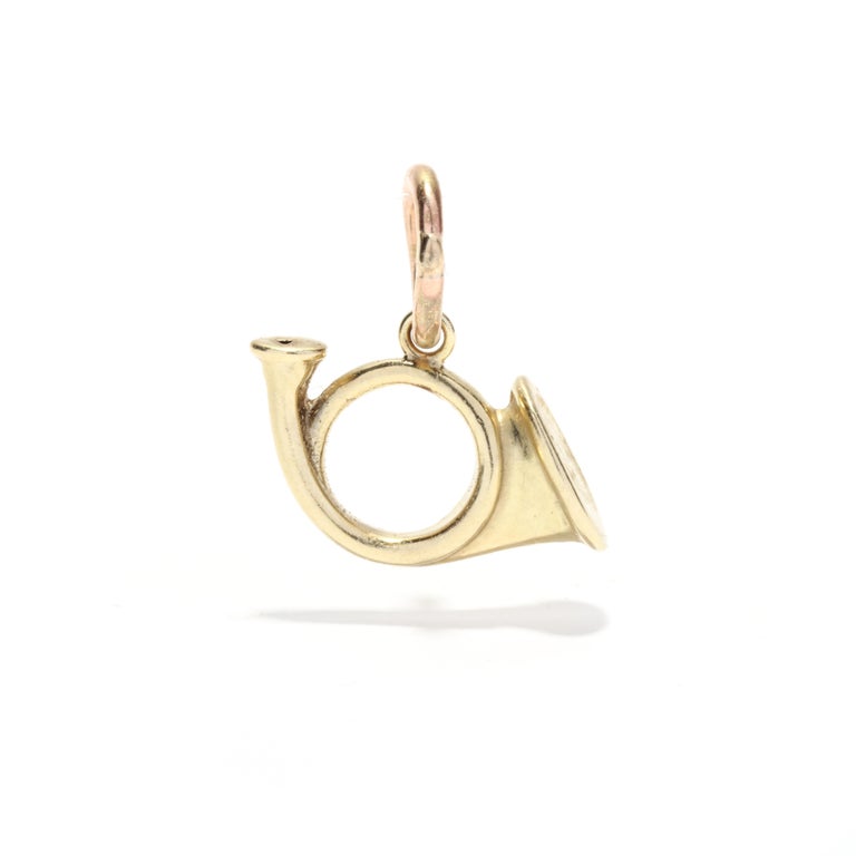 Gold French Horn Charm, 14K Solid Gold, Small Gold French Horn, Musical