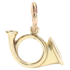 Gold French Horn Charm, 14K Solid Gold, Small Gold French Horn, Musical Instrume