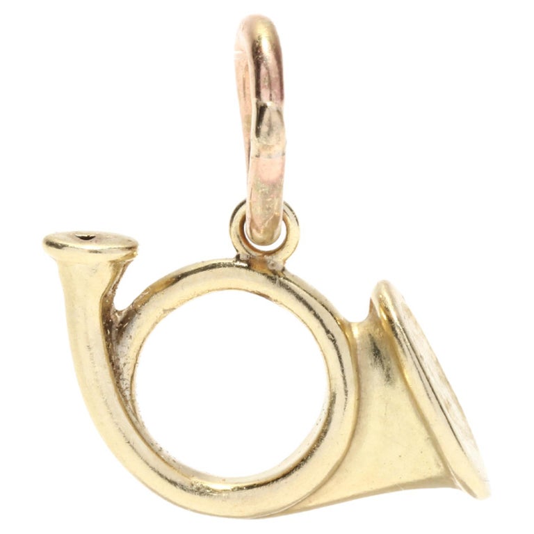 Gold French Horn Charm, 14K Solid Gold, Small Gold French Horn, Musical