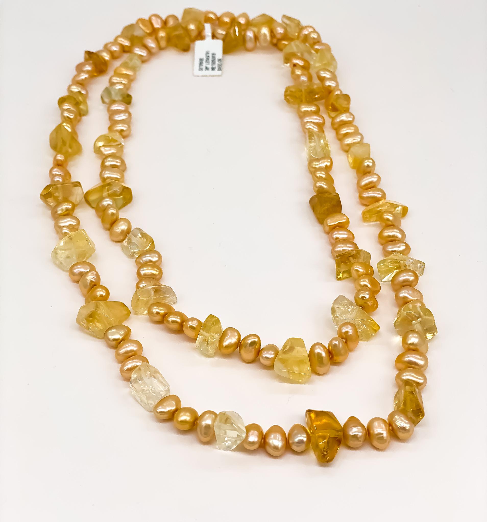 Gold Fresh Water Pearls & Citrine Beaded Necklace In New Condition In Carlsbad, CA