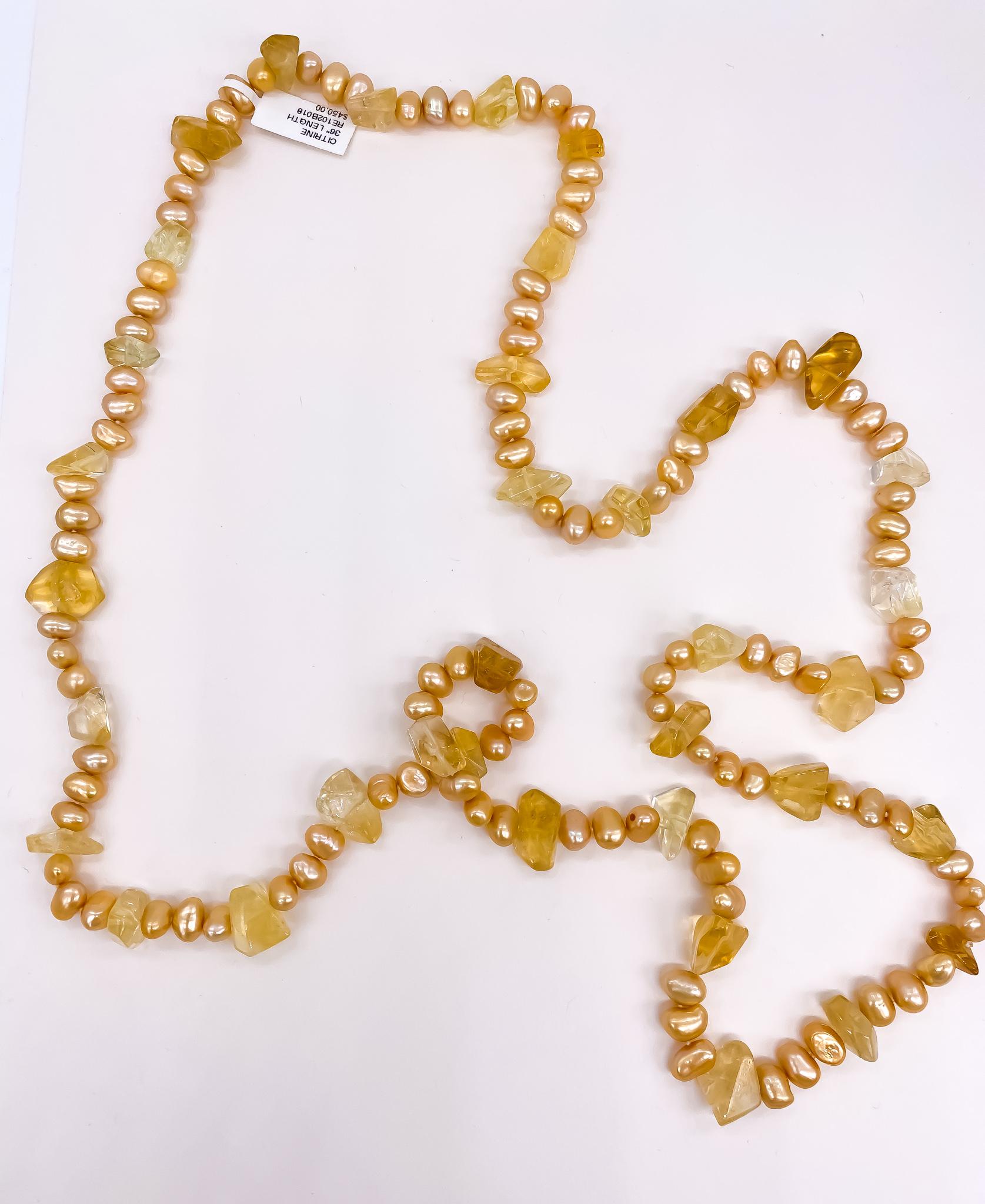 Women's or Men's Gold Fresh Water Pearls & Citrine Beaded Necklace